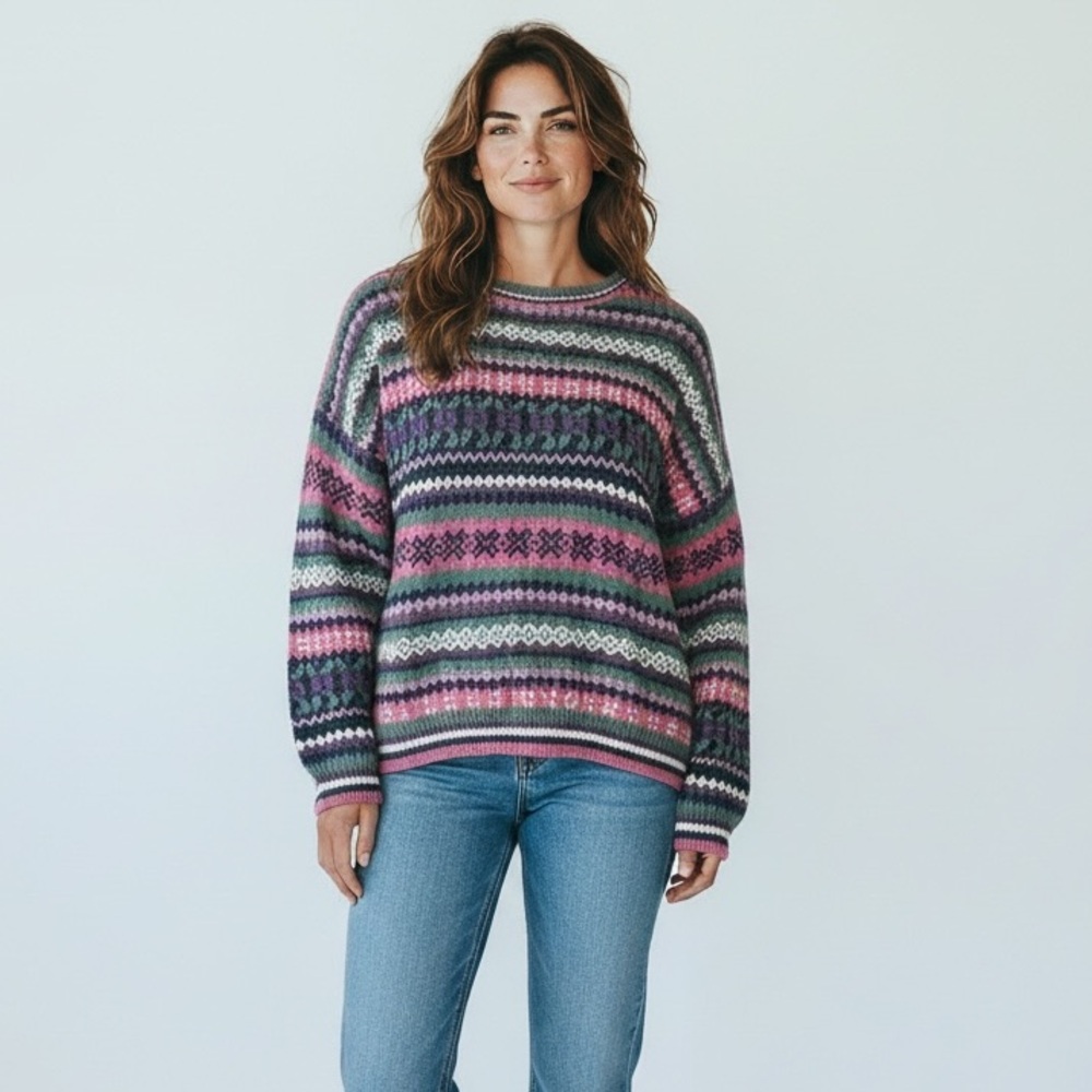 Vintage‎ Paris Sport Club Fair Isle Sweater Size L Multicolor Knit Ramie Cotton